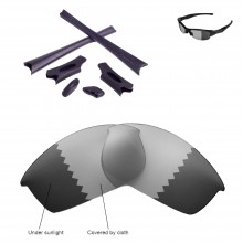 Walleva Transition Polarized Lenses + Black Rubber Kit For Oakley Flak Jacket Sunglasses